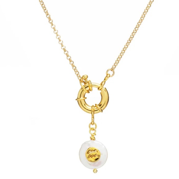 Mayamar Jewelry - Gold plated Zodiac Pearl Necklace Aquarius ♒️ NWT